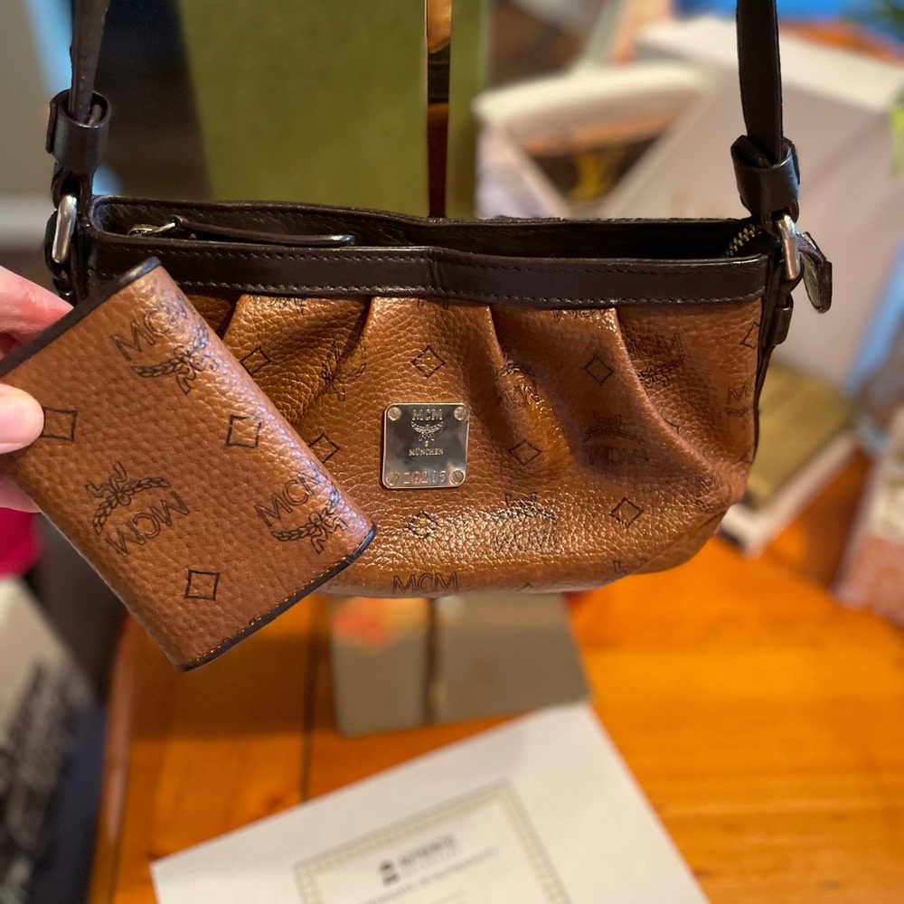 MCM brown leather Shoulder Bag with COA and key holder , better than new